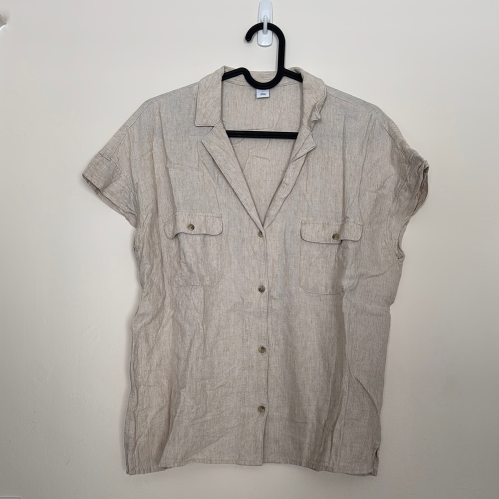 Beige Short Sleeve Button-Up Shirt